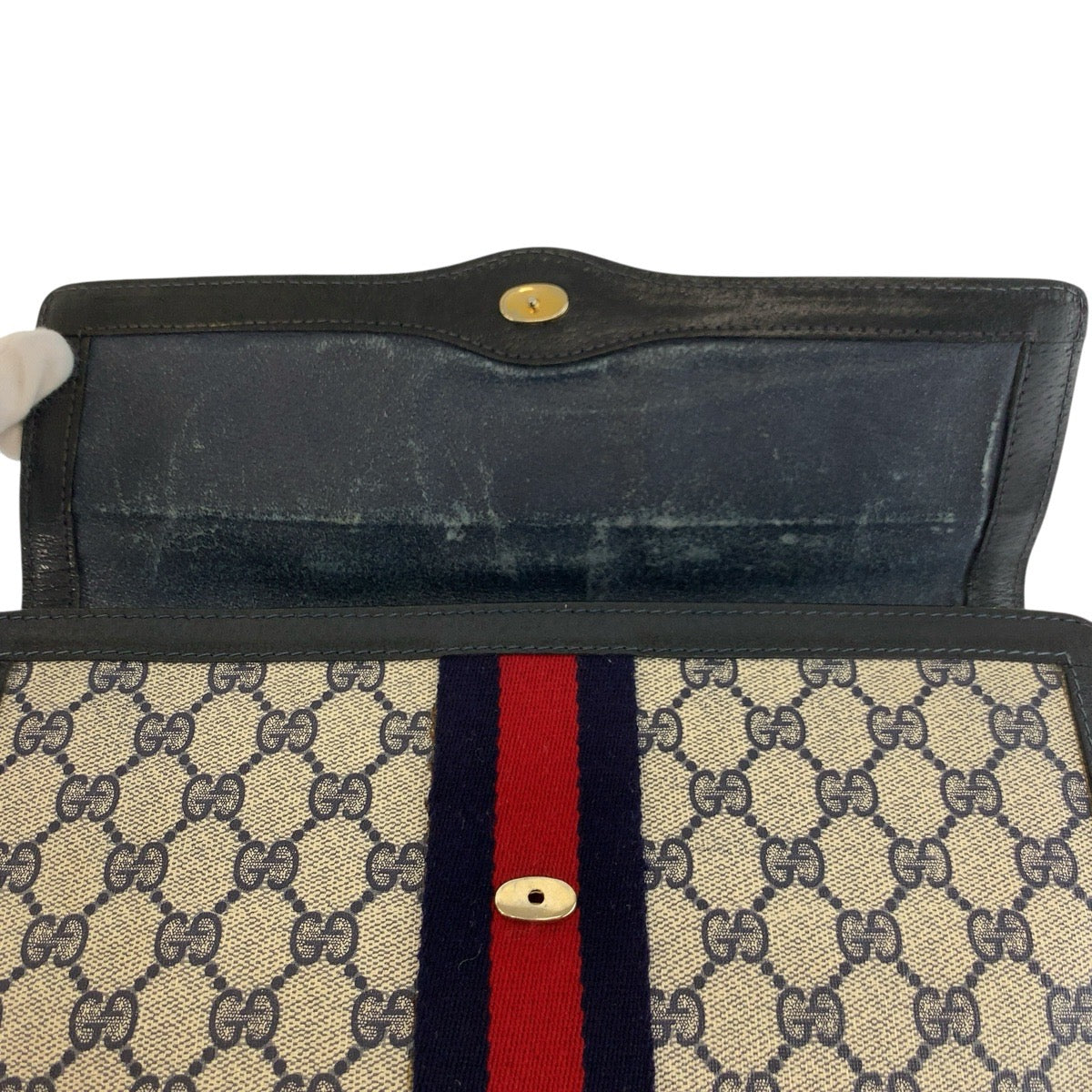 24766
GUCCI グッチ ヴィンテージ シェリーライン グレー ネイビー ゴールド金具 GGスプリームキャンバス / レザー 41 014 3087 30 クラッチバッグ セカンドバッグ レディース AB21