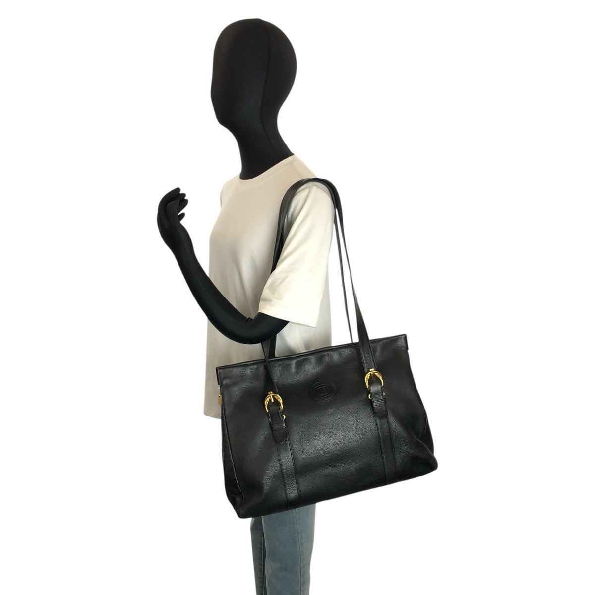 24770
GUCCI グッチ ヴィンテージ ブラック 黒 ゴールド金具 レザー 001 406 0546 トートバッグ ショルダーバッグ レディース ABP42
