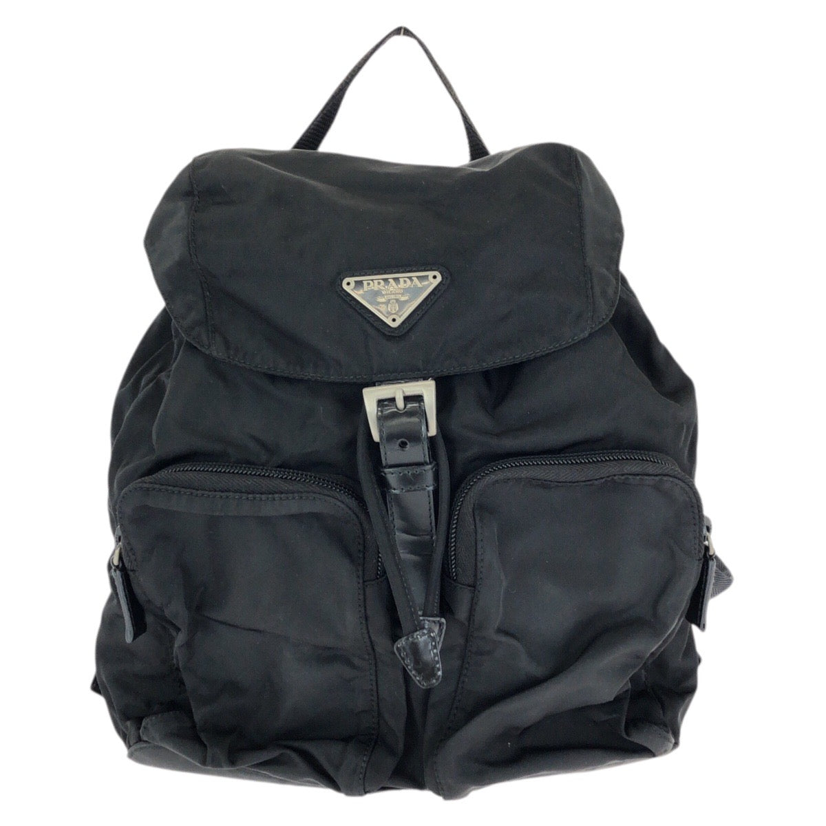 24772
PRADA プラダ テスート 三角ロゴプレート ブラック 黒 シルバー金具 ナイロン リュックサック バックパック レディース ABP42