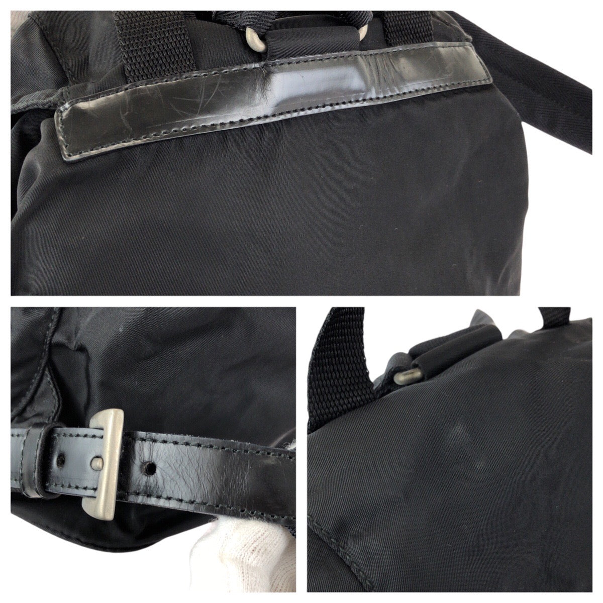 24772
PRADA プラダ テスート 三角ロゴプレート ブラック 黒 シルバー金具 ナイロン リュックサック バックパック レディース ABP42