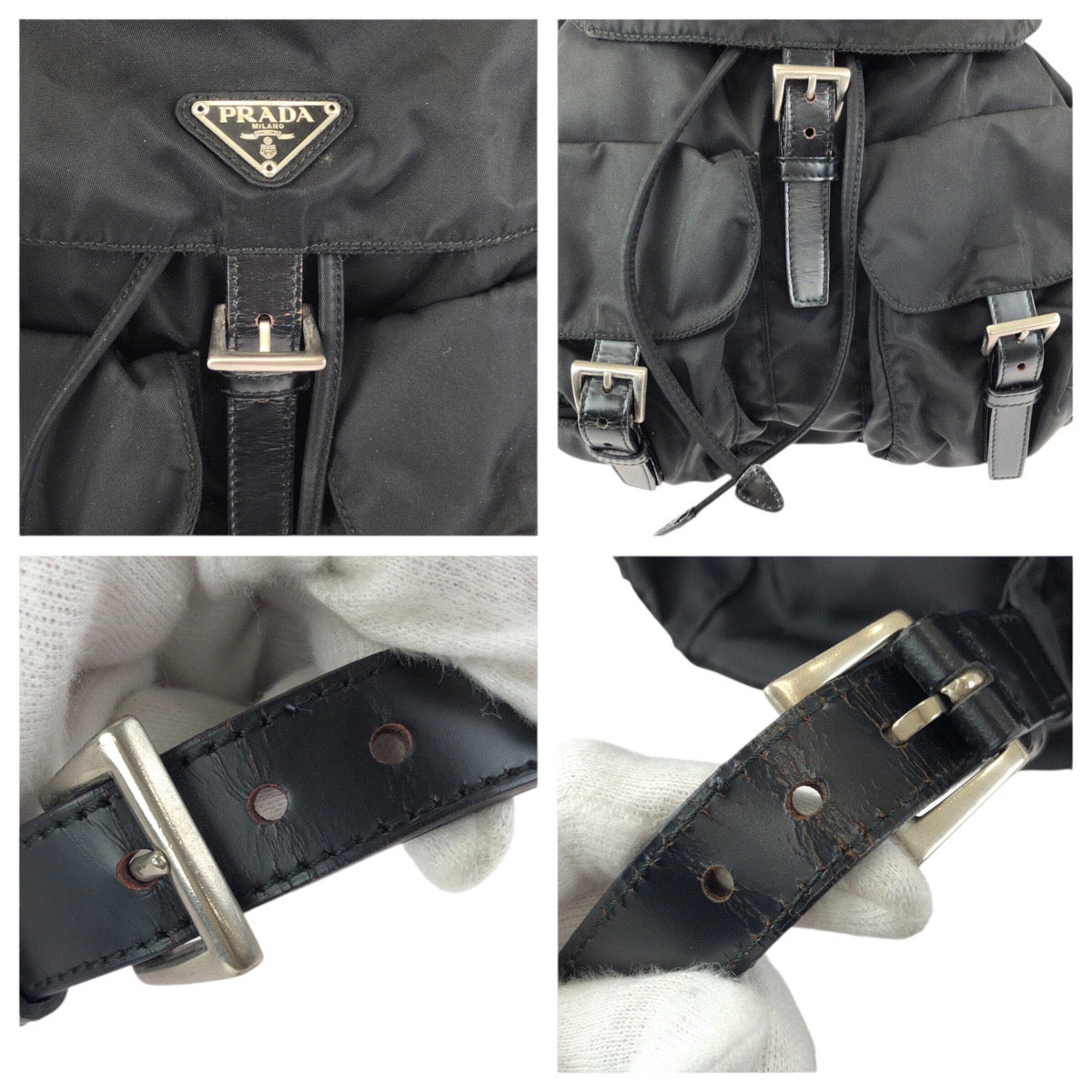 24773
PRADA プラダ テスート 三角ロゴプレート ブラック 黒 シルバー金具 ナイロン / レザー リュックサック バックパック レディース AB35
