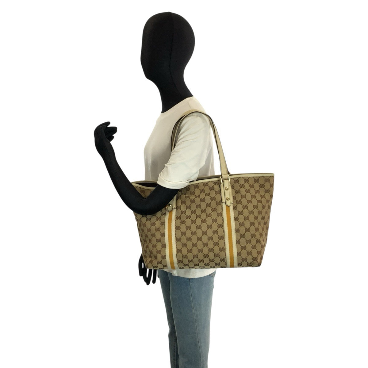 24777
GUCCI グッチ シェリーライン ベージュ アイボリー ゴールド金具 GGキャンバス / レザー 124404 トートバッグ ショルダーバッグ レディース AB28