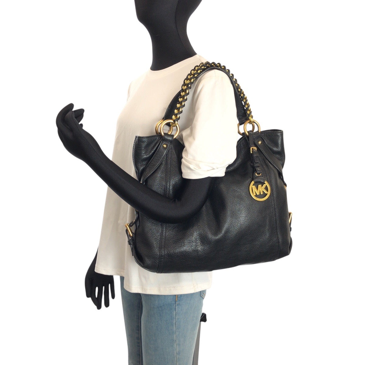 24778
Michael Kors マイケルコース チェーンハンドル ブラック 黒 ゴールド金具 レザー AQ1205 トートバッグ ショルダーバッグ ２WAY レディース AB14