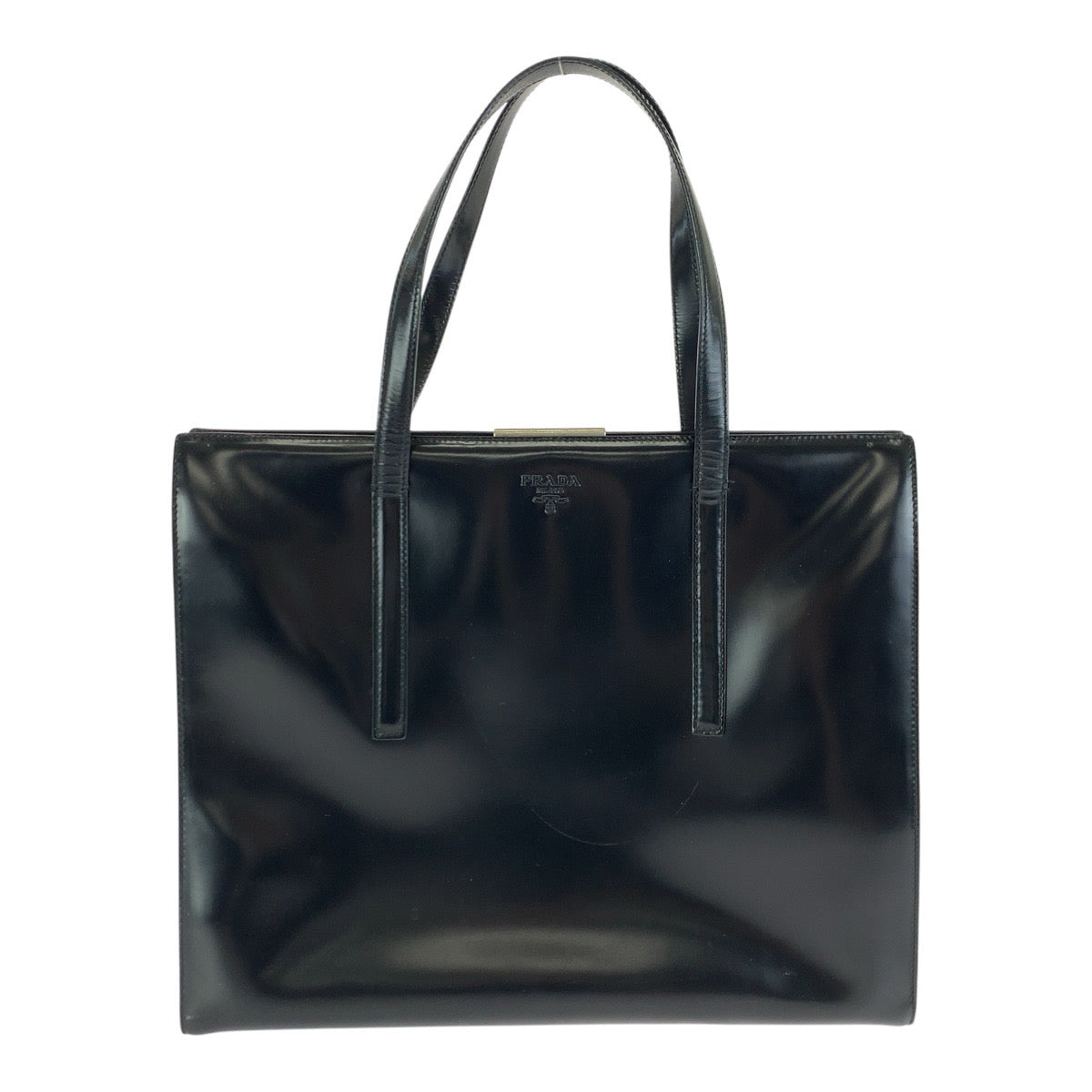24783
PRADA プラダ ロゴ型押し ブラック 黒 シルバー金具 レザー ショルダーバッグ トートバッグ レディース ABP35