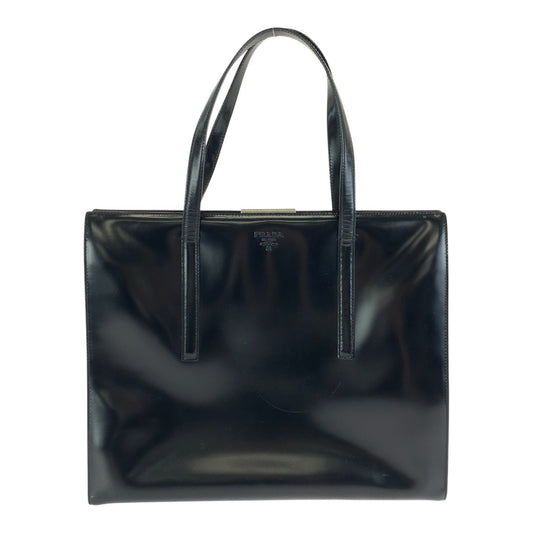 24783
PRADA プラダ ロゴ型押し ブラック 黒 シルバー金具 レザー ショルダーバッグ トートバッグ レディース ABP35