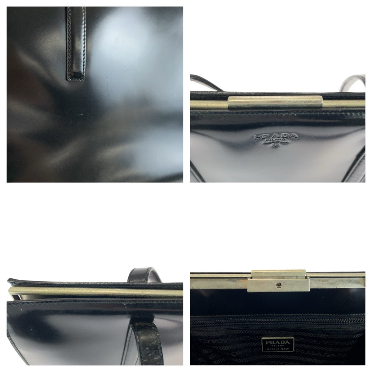 24783
PRADA プラダ ロゴ型押し ブラック 黒 シルバー金具 レザー ショルダーバッグ トートバッグ レディース ABP35