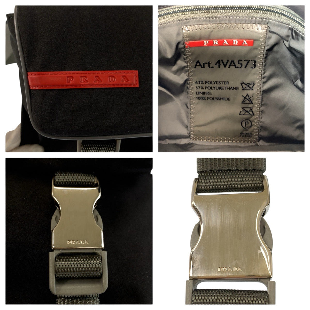 24786
PRADA プラダ プラダスポーツ ブラック グレー シルバー金具 ナイロン ボディバッグ ウエストポーチ バムバッグ レディース A36