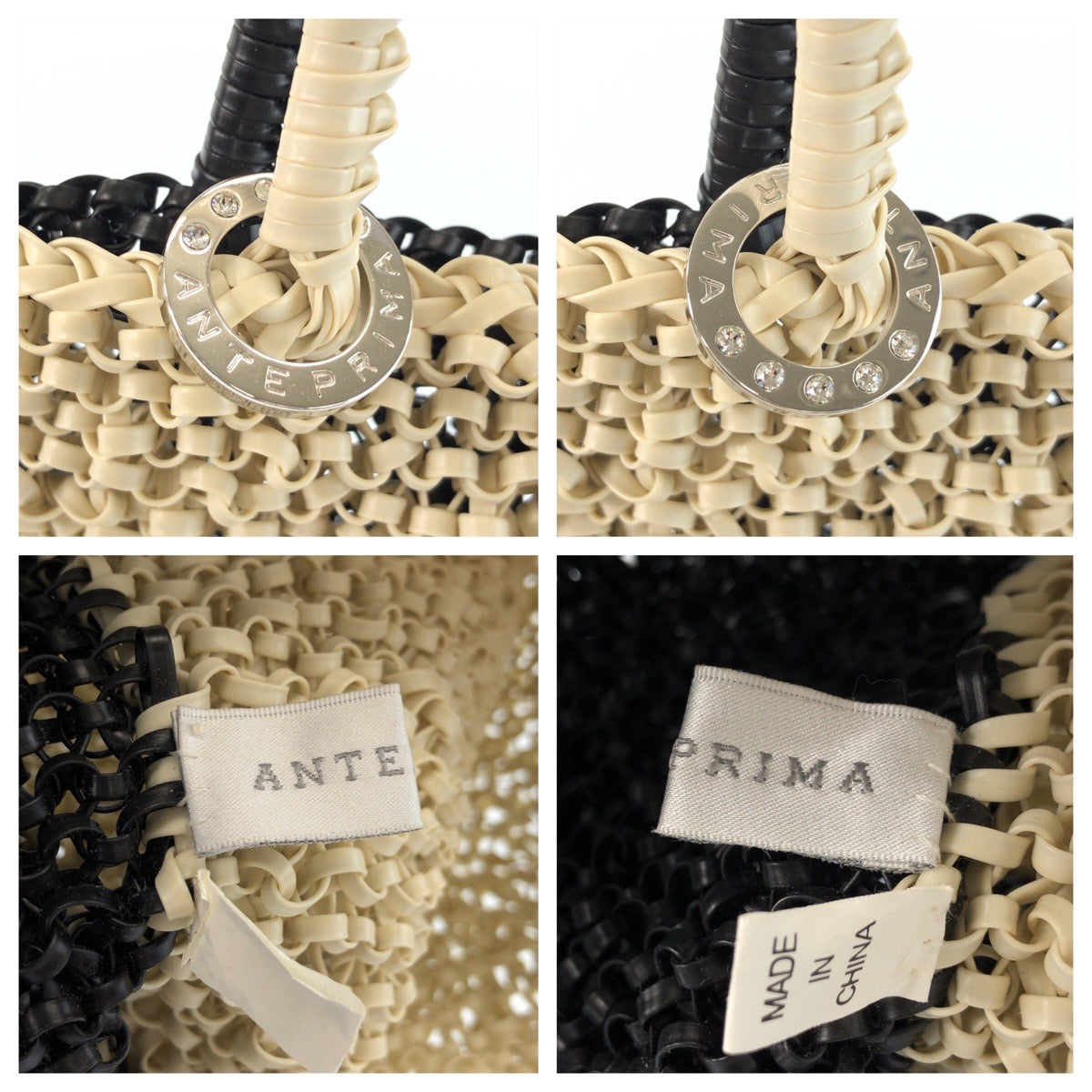 24788
ANTEPRIMA アンテプリマ パネッロ ベージュ ブラック シルバー金具 PVC ハンドバッグ トートバッグ レディース A15