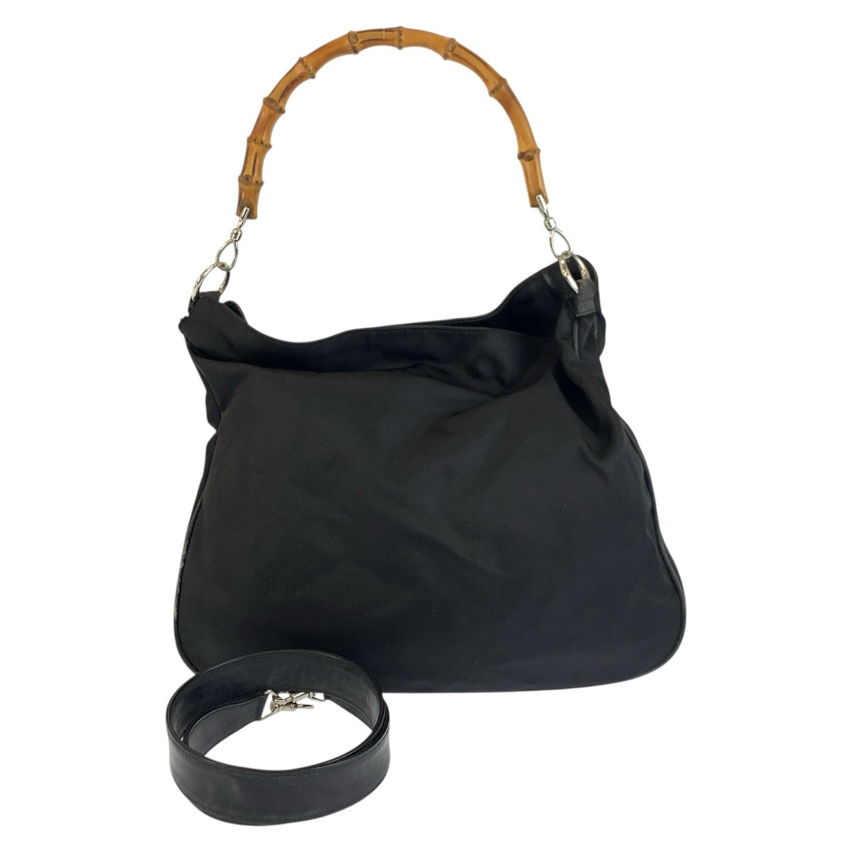 24789
GUCCI グッチ バンブー ブラック 黒 シルバー金具 ナイロン 001 2852 ハンドバッグ ショルダーバッグ 2way レディース AB21