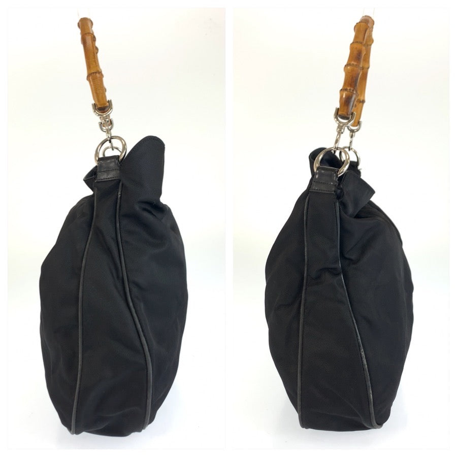24789
GUCCI グッチ バンブー ブラック 黒 シルバー金具 ナイロン 001 2852 ハンドバッグ ショルダーバッグ 2way レディース AB21
