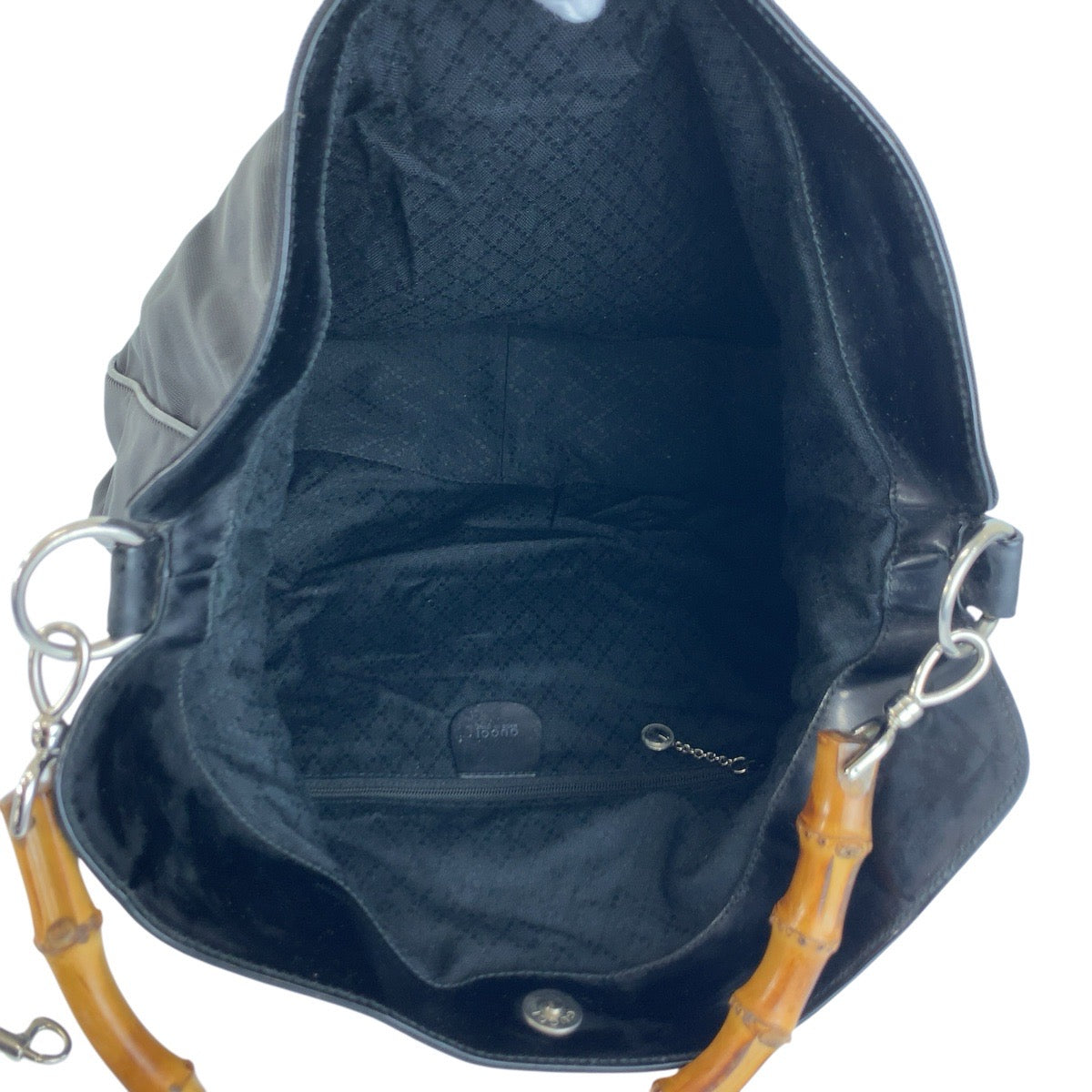 24789
GUCCI グッチ バンブー ブラック 黒 シルバー金具 ナイロン 001 2852 ハンドバッグ ショルダーバッグ 2way レディース AB21