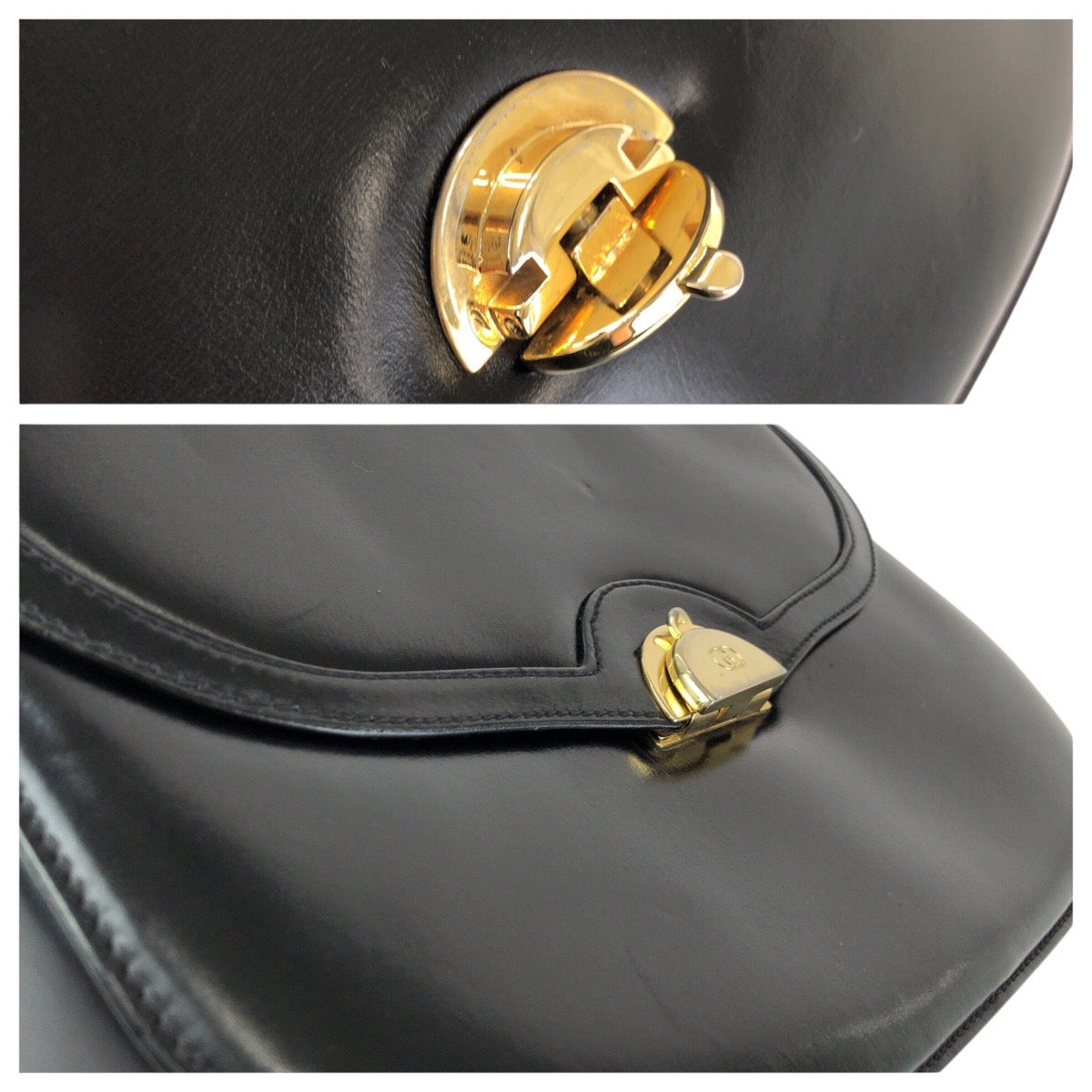 24790
GUCCI グッチ ヴィンテージ オールドグッチ ブラック 黒 ゴールド金具 レザー ショルダーバッグ レディース ABP42