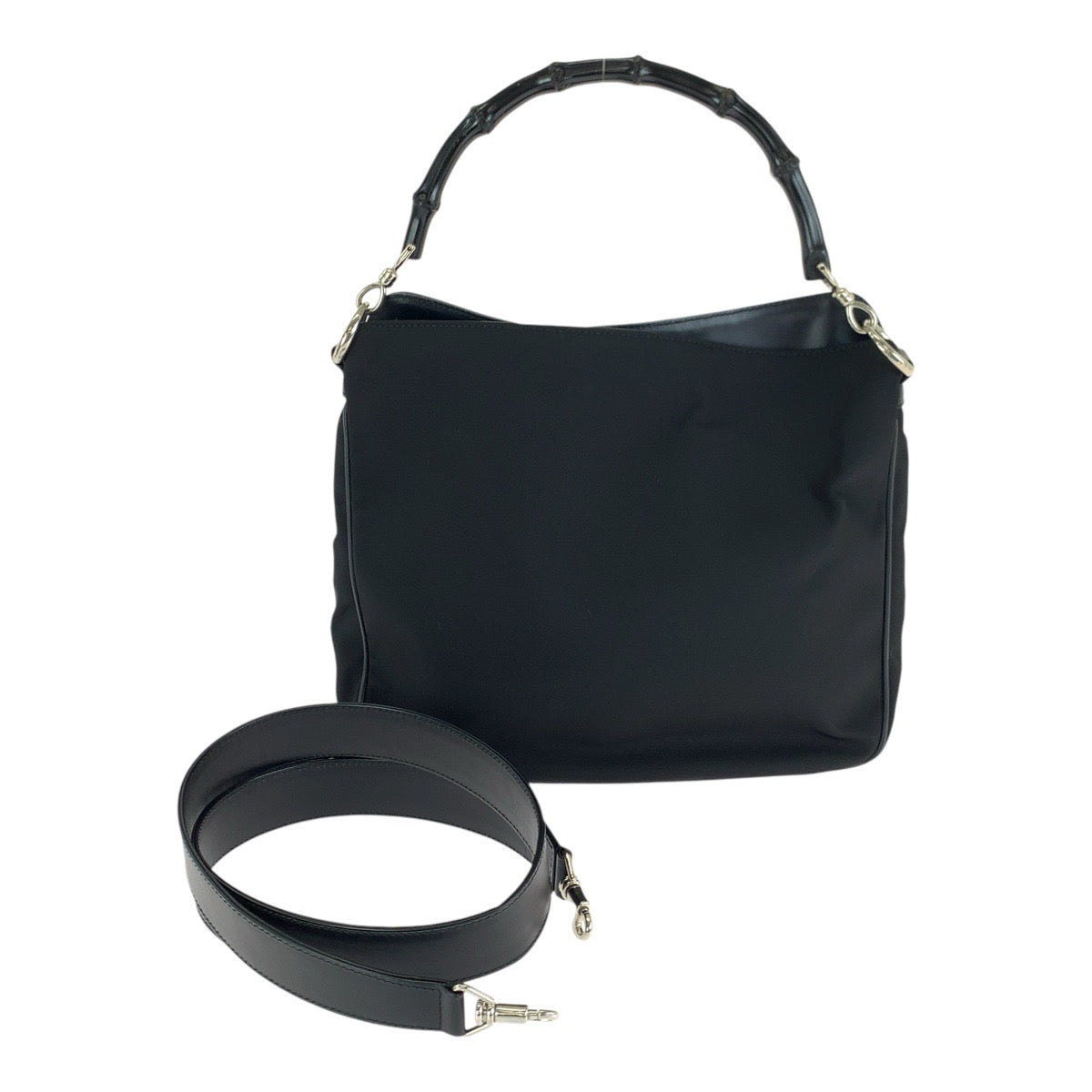 24794
GUCCI グッチ バンブー ブラック 黒 シルバー金具 ナイロン / レザー 001 1638 ショルダーバッグ ハンドバッグ レディース ABP23
