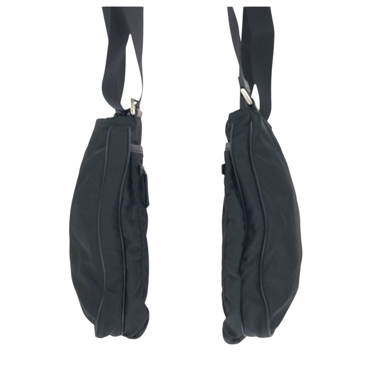 24795
PRADA プラダ テスート サフィアーノ 三角ロゴプレート ブラック 黒 シルバー金具 ナイロン / レザー ショルダーバッグ 男女兼用 レディース ABP36