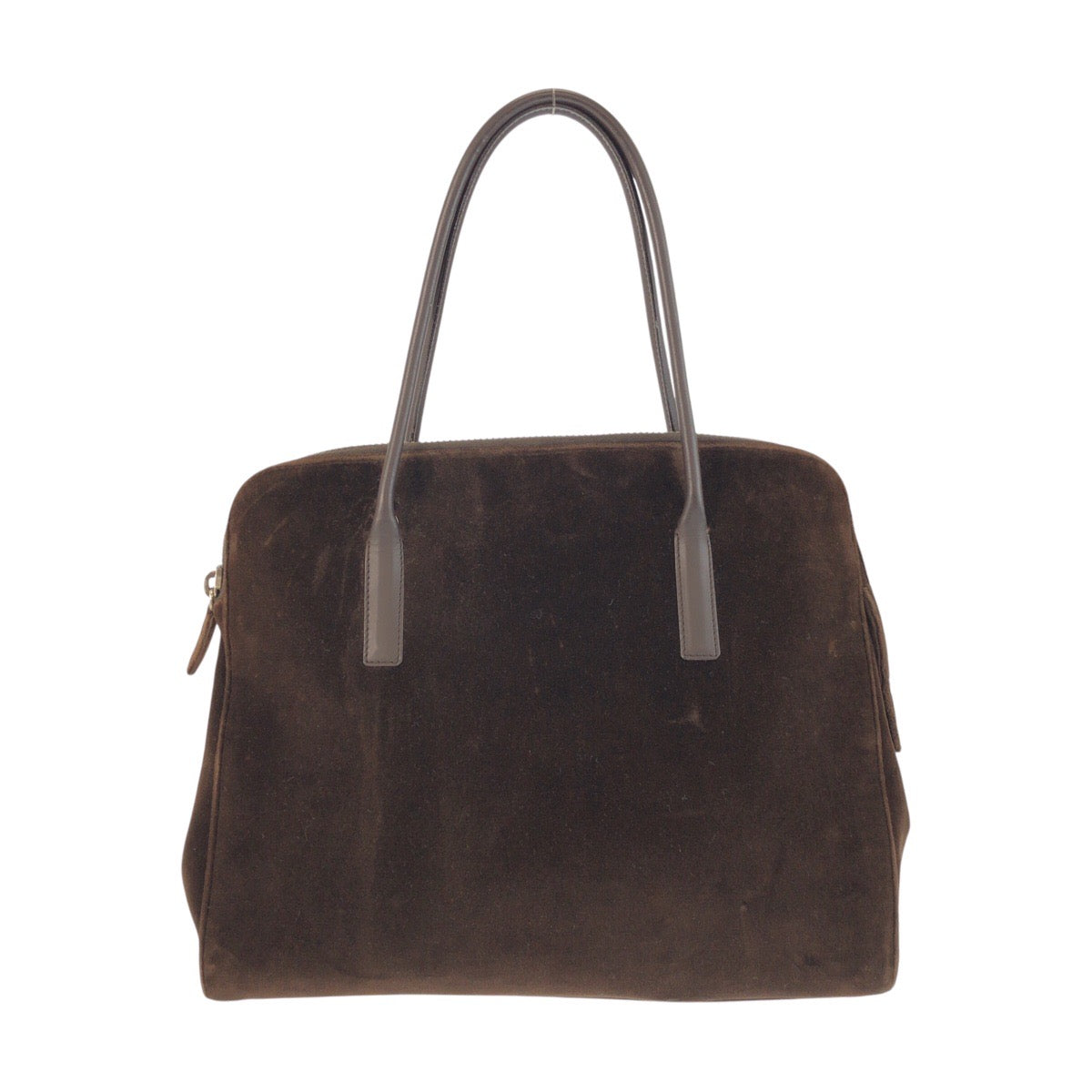 24796
PRADA プラダ 三角ロゴプレート ブラウン シルバー金具 ベロア / レザー ハンドバッグ トートバッグ レディース AB35