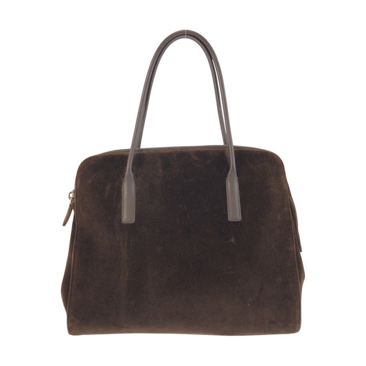24796
PRADA プラダ 三角ロゴプレート ブラウン シルバー金具 ベロア / レザー ハンドバッグ トートバッグ レディース AB35
