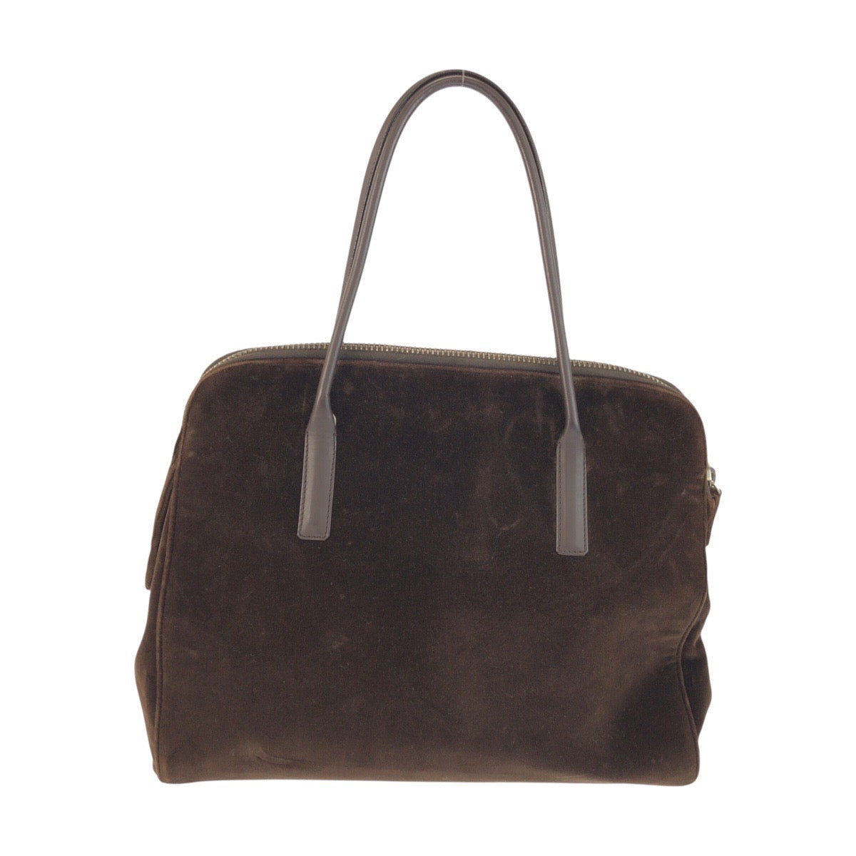 24796
PRADA プラダ 三角ロゴプレート ブラウン シルバー金具 ベロア / レザー ハンドバッグ トートバッグ レディース AB35