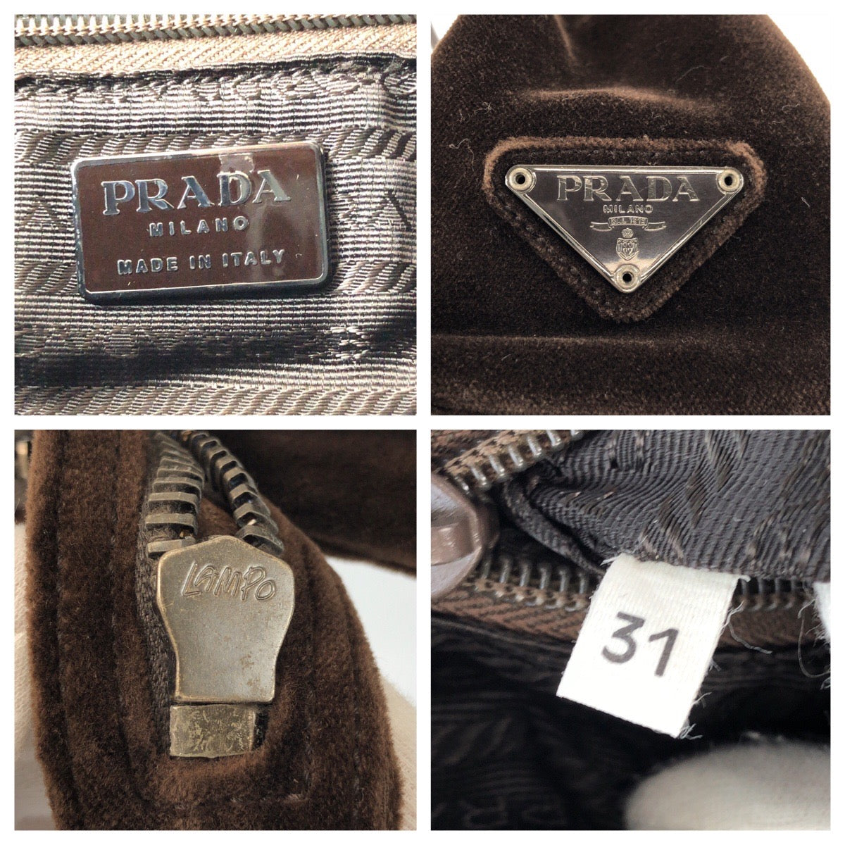 24796
PRADA プラダ 三角ロゴプレート ブラウン シルバー金具 ベロア / レザー ハンドバッグ トートバッグ レディース AB35