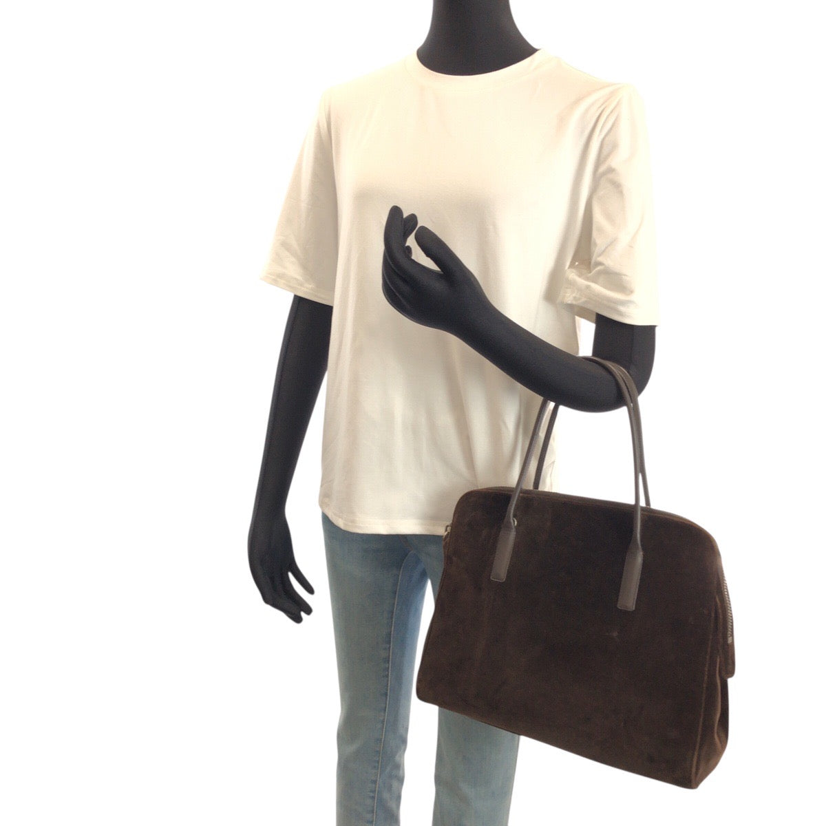 24796
PRADA プラダ 三角ロゴプレート ブラウン シルバー金具 ベロア / レザー ハンドバッグ トートバッグ レディース AB35