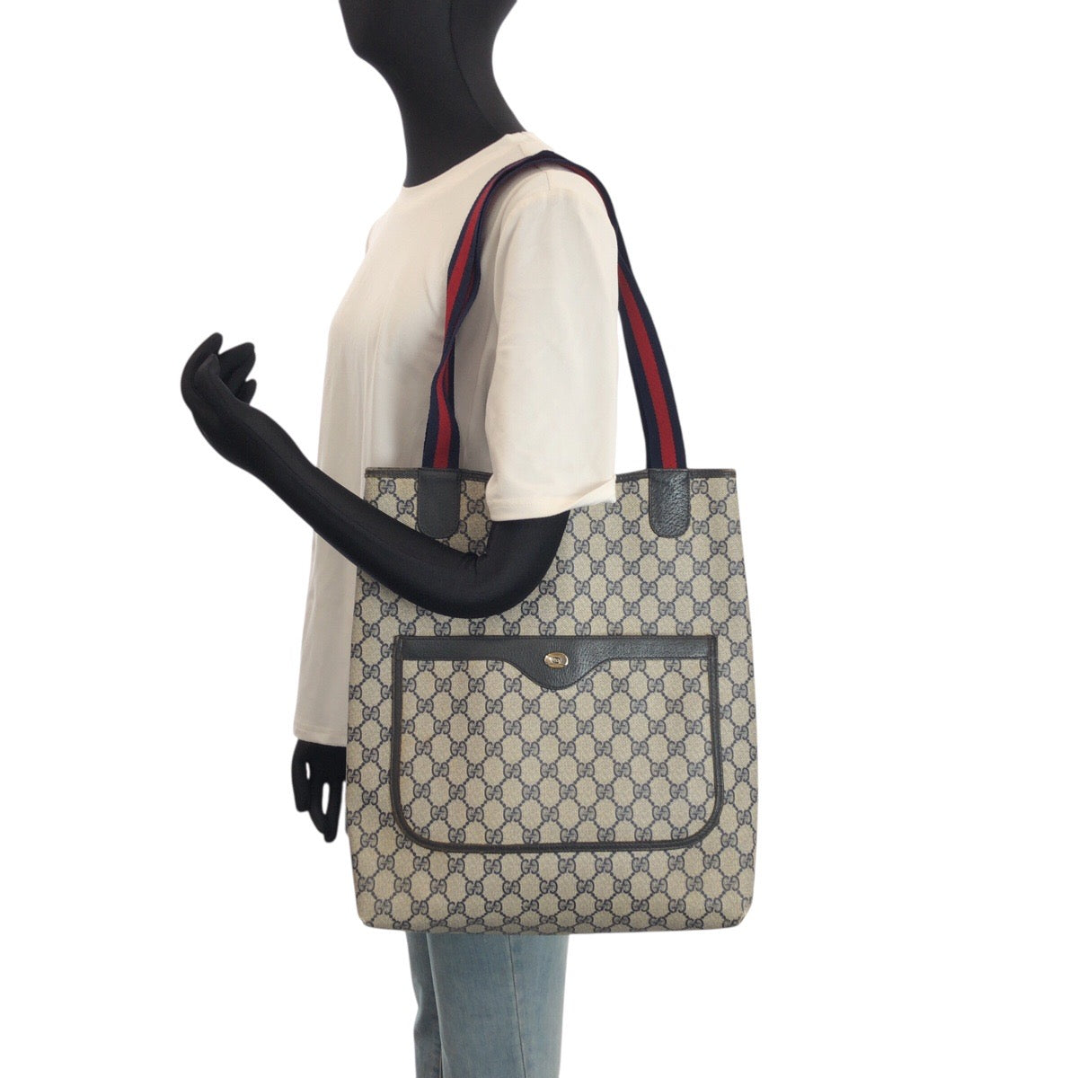 24799
GUCCI グッチ ヴィンテージ シェリーライン ブルー グレー GGスプリームキャンバス / レザー 39 02 003 ショルダーバッグ レディース AB21