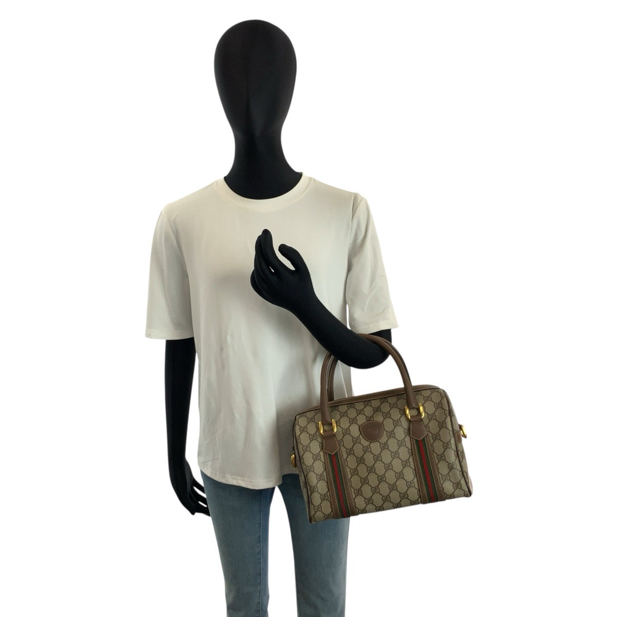 24802
GUCCI グッチ ヴィンテージ シェリーライン ベージュ ブラウン ゴールド金具 PVC / レザー 002 115 6697 ハンドバッグ ボストンバッグ レディース AB42