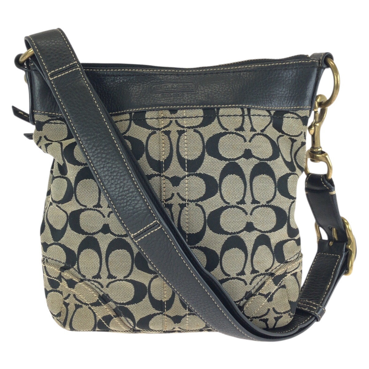 24820
COACH コーチ シグネチャー ミディアムダッフル ブラック ベージュ ゴールド金具 キャンバス / レザー F10402 ショルダーバッグ メッセンジャーバッグ レディース ABP8