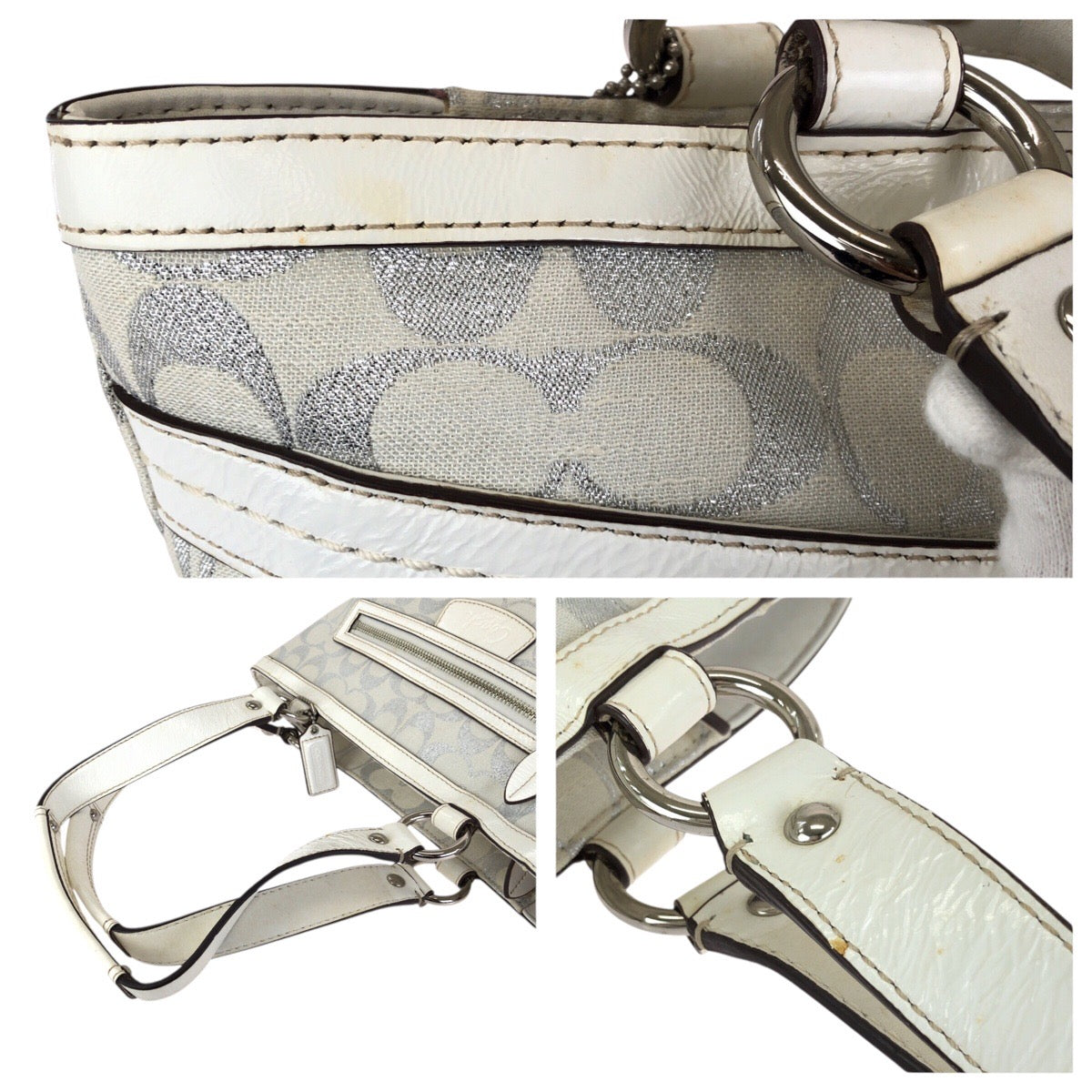 24824
COACH コーチ シグネチャー ホワイト シルバー金具 キャンバス / レザー 20261E トートバッグ ショルダーバッグ レディース AB8
