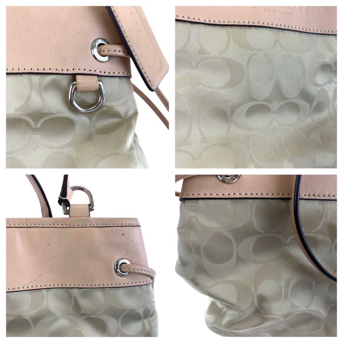 24825
COACH コーチ シグネチャー ベージュ ピンク シルバー金具 ナイロン / レザー 32704 ショルダーバッグ ハンドバッグ レディース AB8