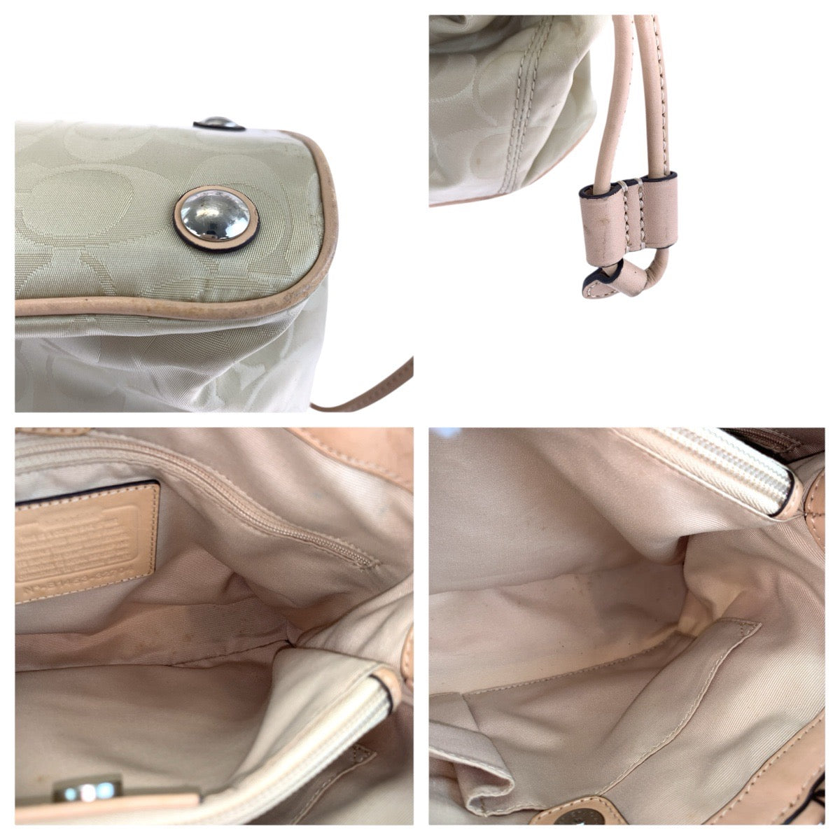 24825
COACH コーチ シグネチャー ベージュ ピンク シルバー金具 ナイロン / レザー 32704 ショルダーバッグ ハンドバッグ レディース AB8