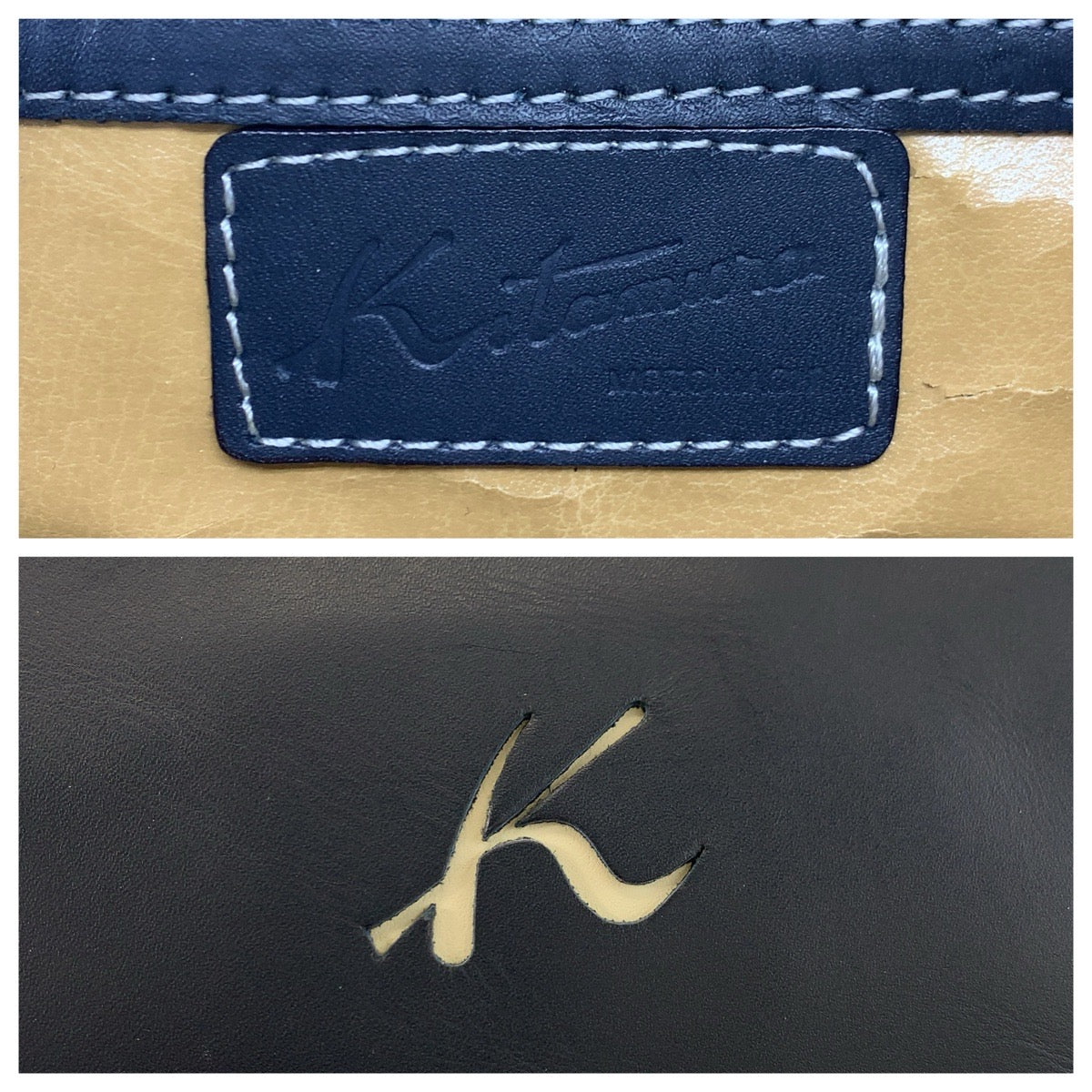 24826
Kitamura キタムラ ネイビー シルバー金具 レザー ハンドバッグ ショルダーバッグ 2way レディース AB5