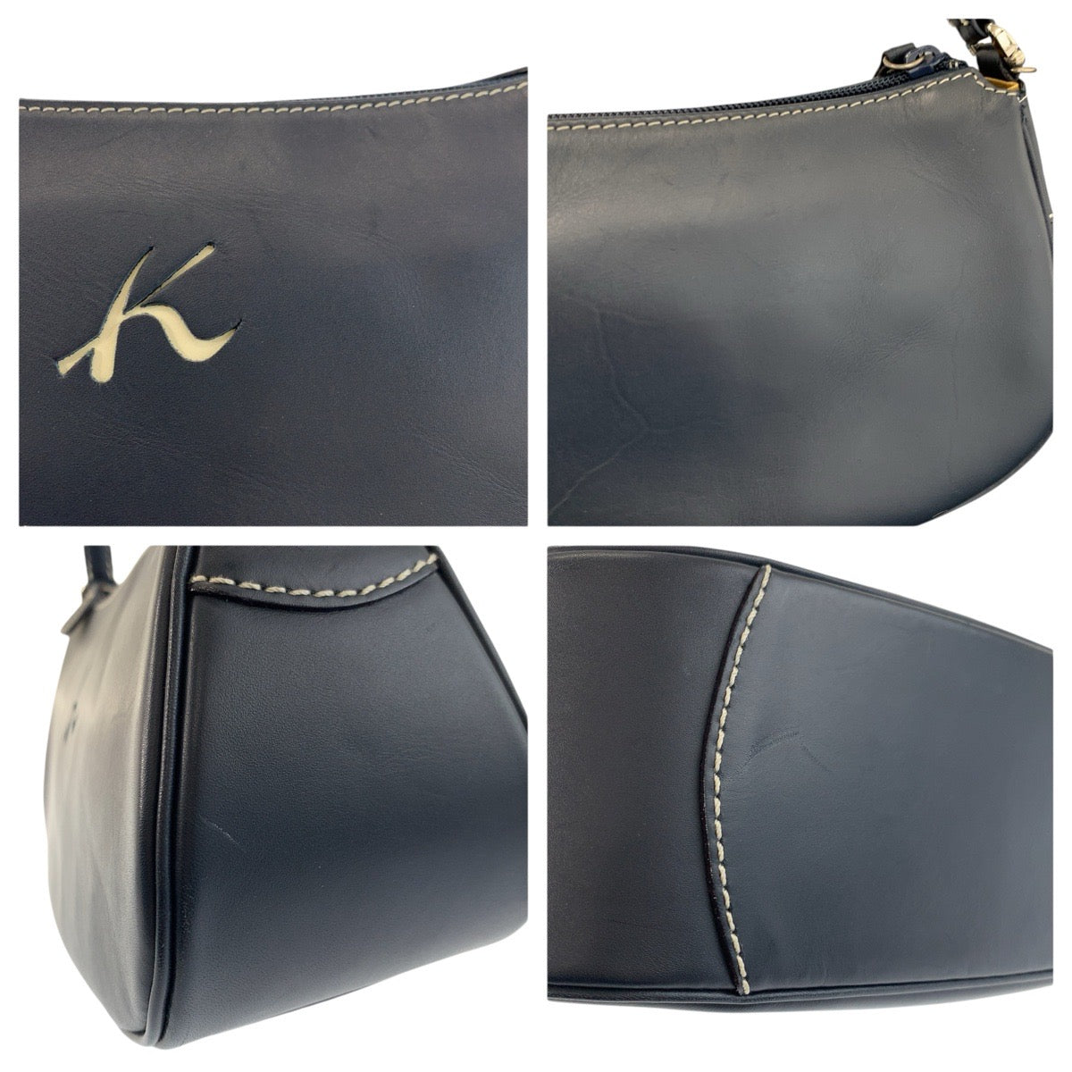 24826
Kitamura キタムラ ネイビー シルバー金具 レザー ハンドバッグ ショルダーバッグ 2way レディース AB5