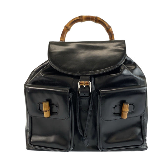 24846
GUCCI グッチ バンブー ブラック 黒 シルバー金具 レザー 003 2058 0016 5 リュックサック バックパック レディース AB32