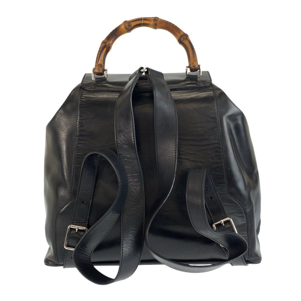 24846
GUCCI グッチ バンブー ブラック 黒 シルバー金具 レザー 003 2058 0016 5 リュックサック バックパック レディース AB32