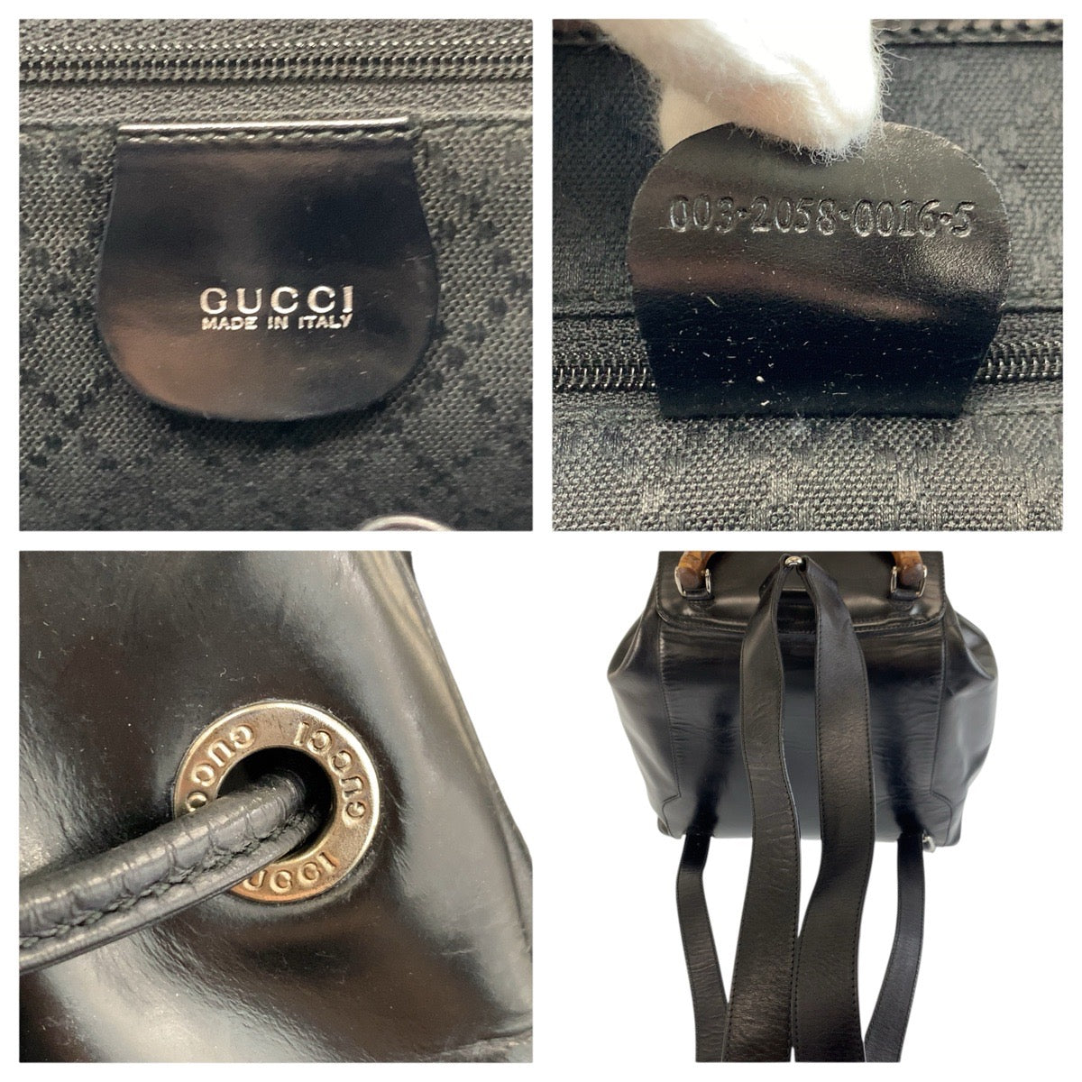 24846
GUCCI グッチ バンブー ブラック 黒 シルバー金具 レザー 003 2058 0016 5 リュックサック バックパック レディース AB32