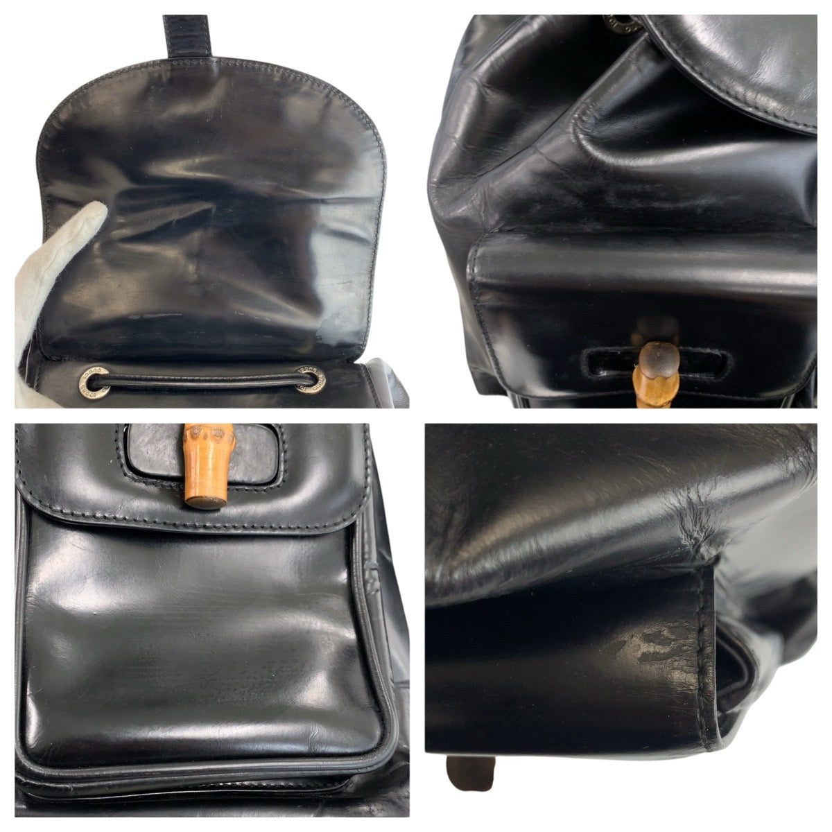 24846
GUCCI グッチ バンブー ブラック 黒 シルバー金具 レザー 003 2058 0016 5 リュックサック バックパック レディース AB32