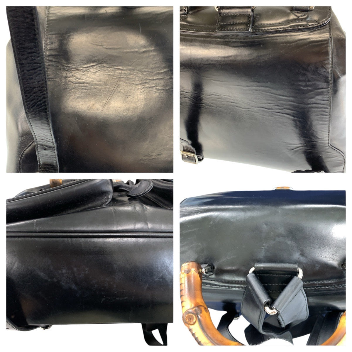 24846
GUCCI グッチ バンブー ブラック 黒 シルバー金具 レザー 003 2058 0016 5 リュックサック バックパック レディース AB32