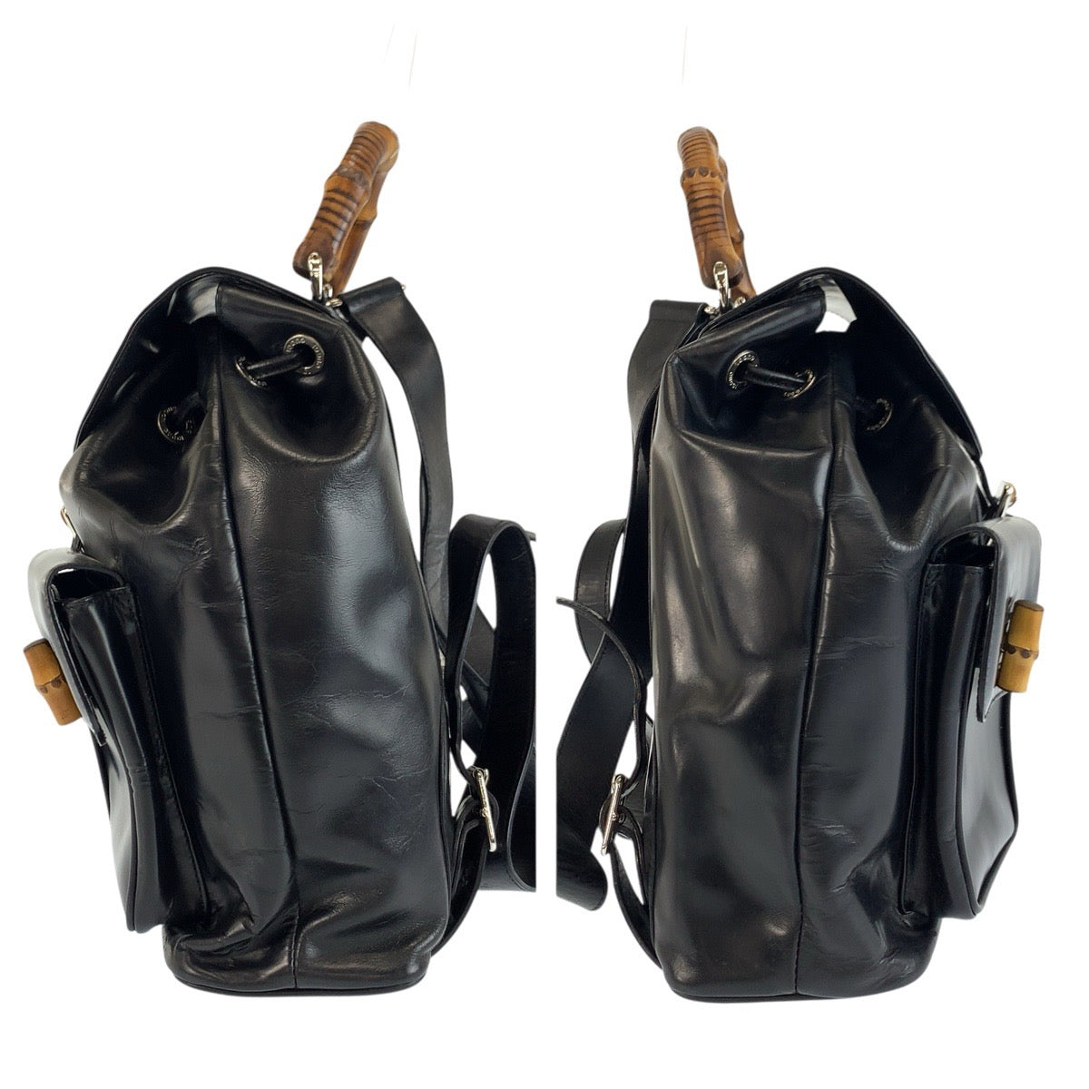 24846
GUCCI グッチ バンブー ブラック 黒 シルバー金具 レザー 003 2058 0016 5 リュックサック バックパック レディース AB32