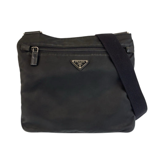 24847
PRADA プラダ テスート 三角ロゴプレート ブラック 黒 シルバー金具 ナイロン / レザー ショルダーバッグ メッセンジャーバッグ レディース ABP32