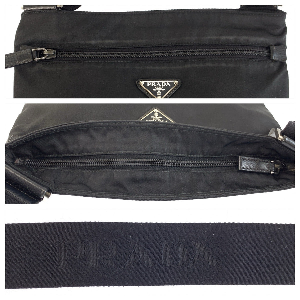 24847
PRADA プラダ テスート 三角ロゴプレート ブラック 黒 シルバー金具 ナイロン / レザー ショルダーバッグ メッセンジャーバッグ レディース ABP32