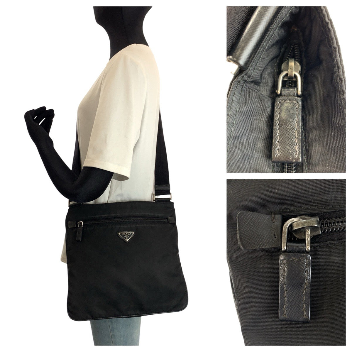 24847
PRADA プラダ テスート 三角ロゴプレート ブラック 黒 シルバー金具 ナイロン / レザー ショルダーバッグ メッセンジャーバッグ レディース ABP32
