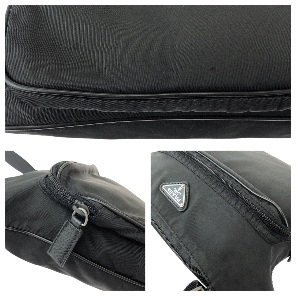 24849
PRADA プラダ テスート サフィアーノ 三角ロゴプレート ブラック 黒 シルバー金具 ナイロン / レザー ショルダーバッグ メッセンジャーバッグ レディース ABP32