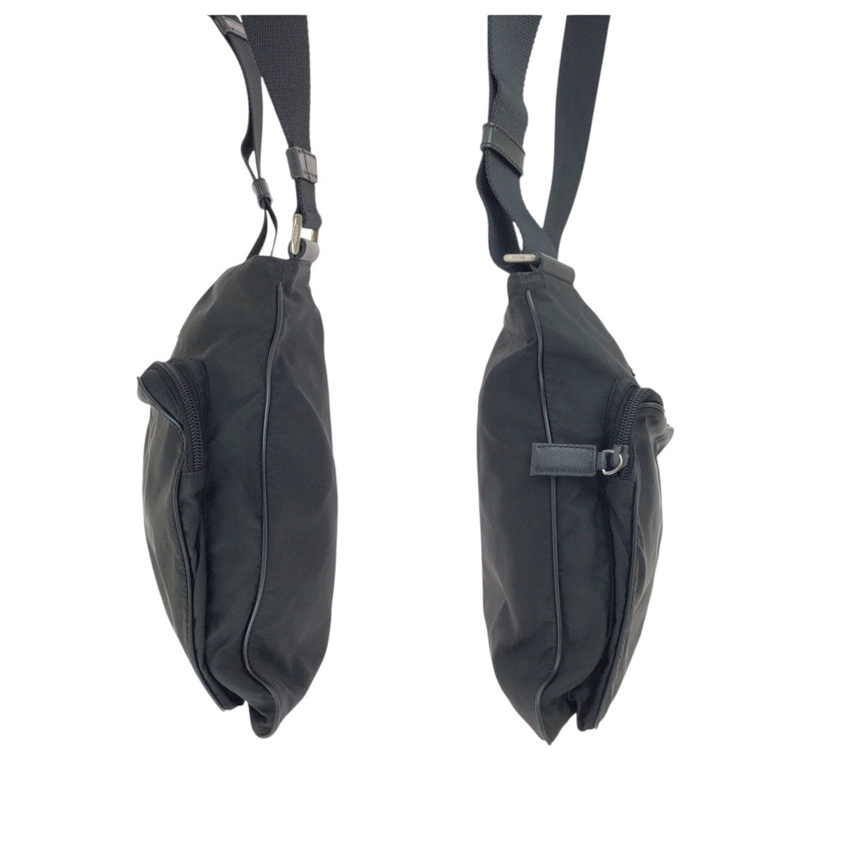 24849
PRADA プラダ テスート サフィアーノ 三角ロゴプレート ブラック 黒 シルバー金具 ナイロン / レザー ショルダーバッグ メッセンジャーバッグ レディース ABP32
