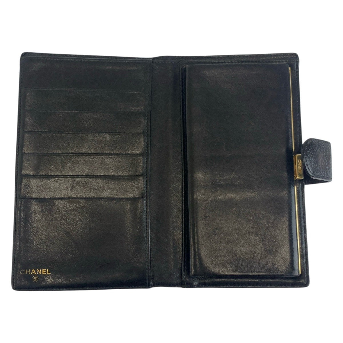24852
CHANEL シャネル ココマーク ブラック 黒 ゴールド金具 レザー 長財布 ロングウォレット レディース ABP38