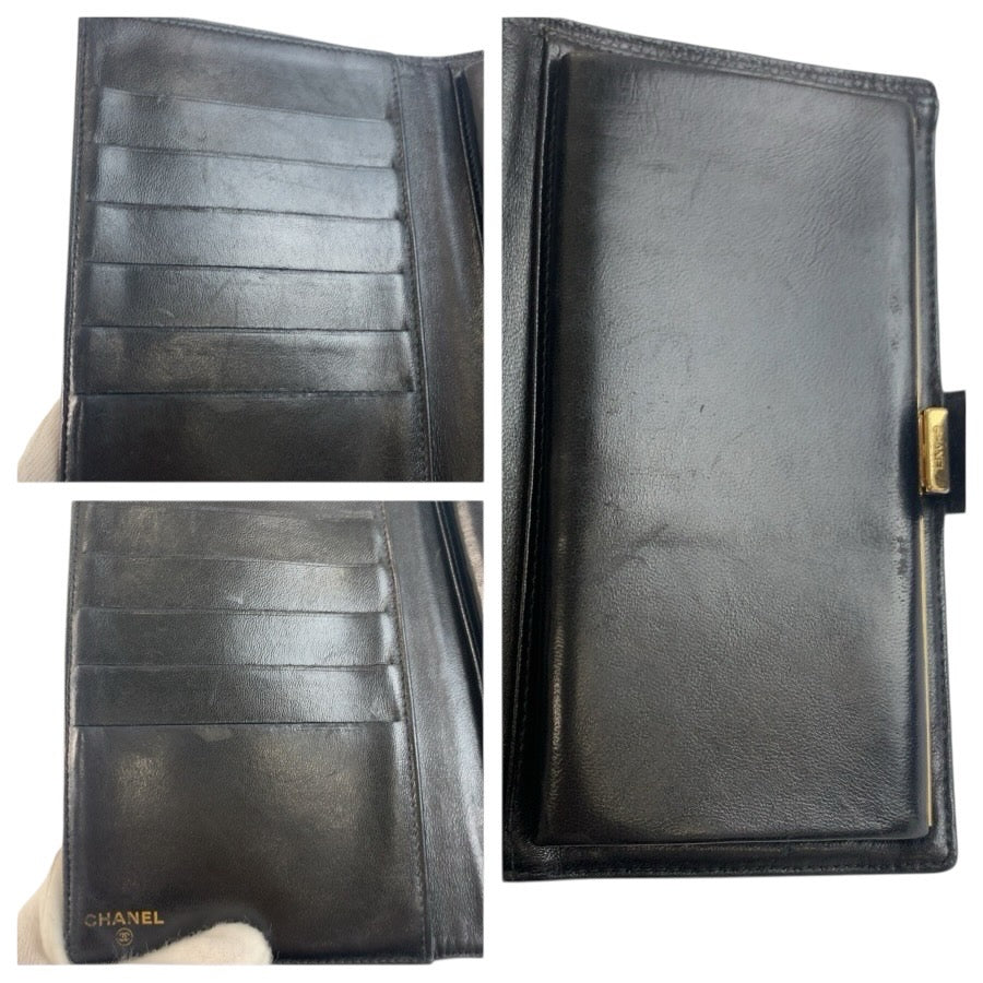 24852
CHANEL シャネル ココマーク ブラック 黒 ゴールド金具 レザー 長財布 ロングウォレット レディース ABP38