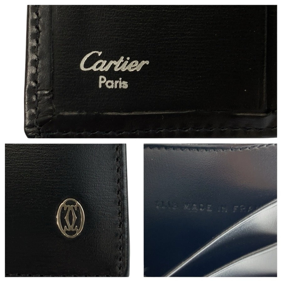 24855
CARTIER カルティエ パシャ ブラック 黒 シルバー金具 レザー 折財布 コンパクトウォレット メンズ SA28