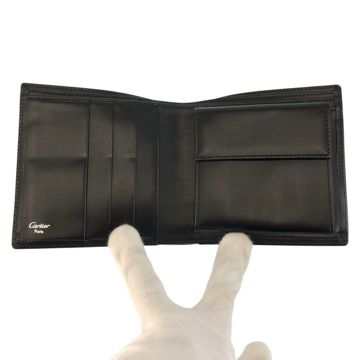 24855
CARTIER カルティエ パシャ ブラック 黒 シルバー金具 レザー 折財布 コンパクトウォレット メンズ SA28