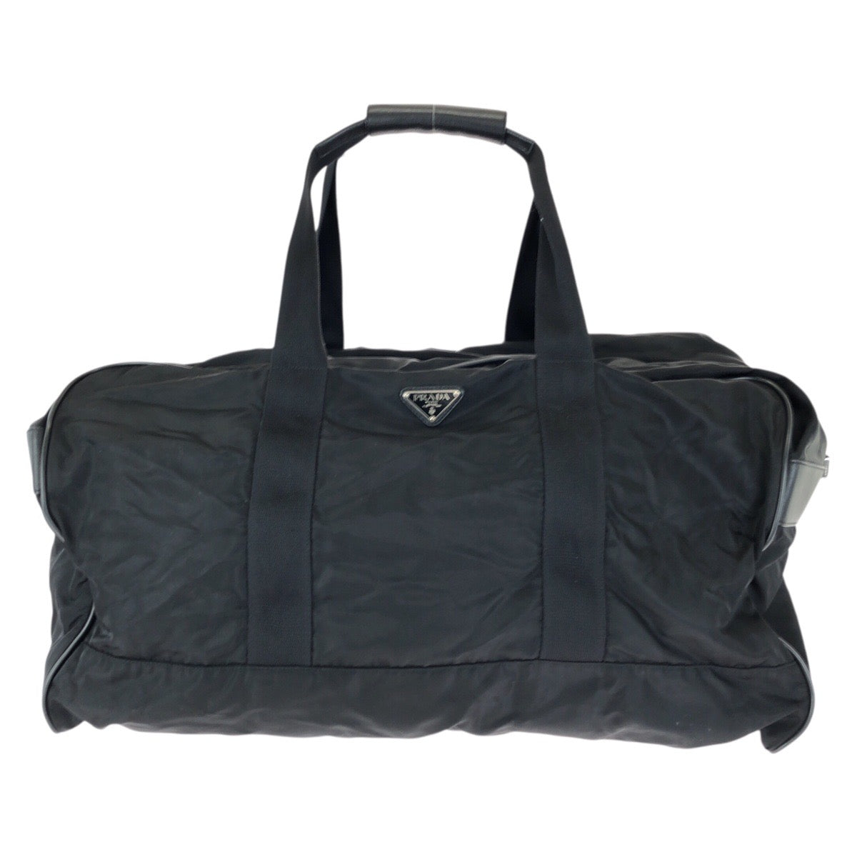 24857
PRADA プラダ テスート サフィアーノ 三角ロゴプレート ブラック 黒 シルバー金具 ナイロン / レザー ボストンバッグ トラベルバッグ 旅行バッグ レディース AB35