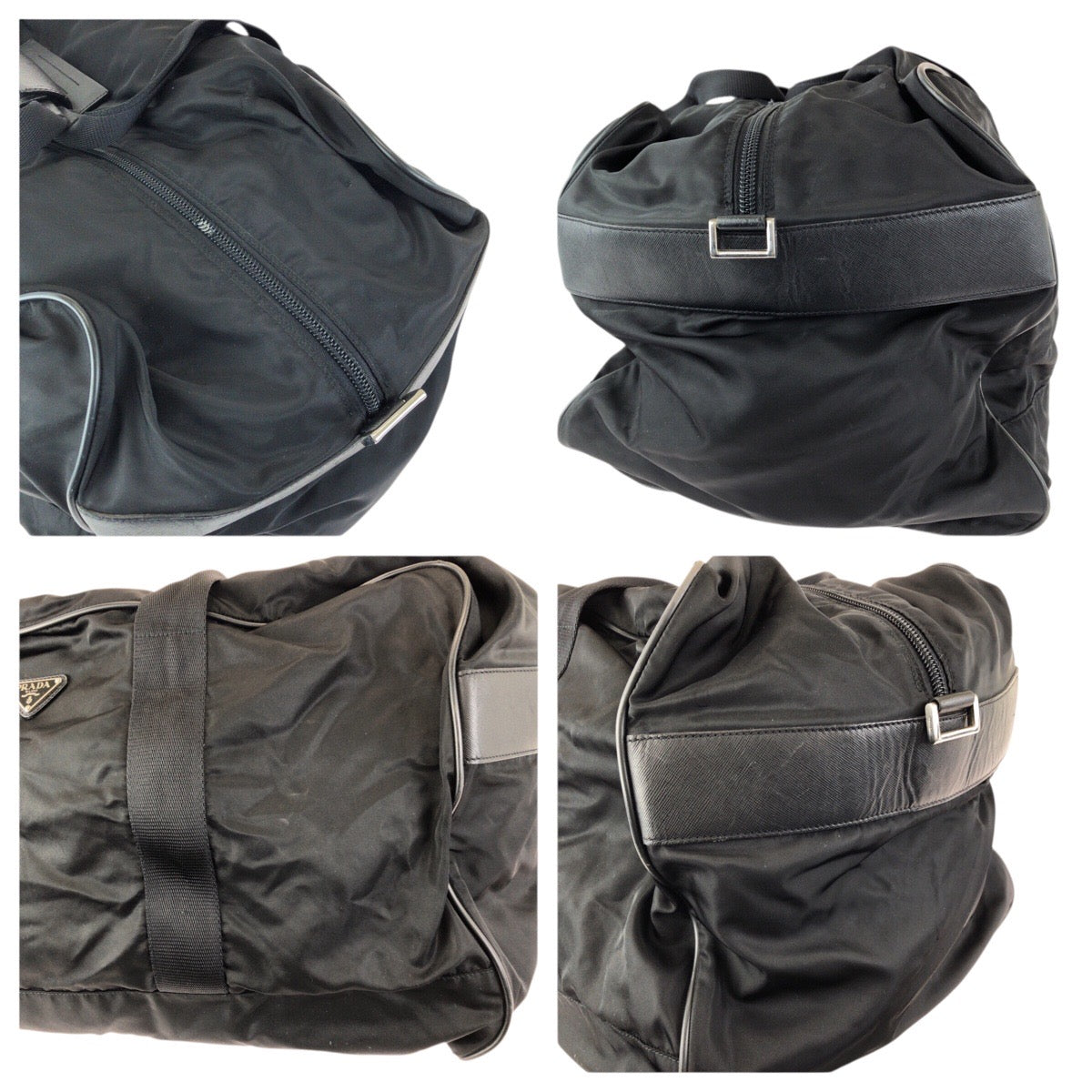 24857
PRADA プラダ テスート サフィアーノ 三角ロゴプレート ブラック 黒 シルバー金具 ナイロン / レザー ボストンバッグ トラベルバッグ 旅行バッグ レディース AB35