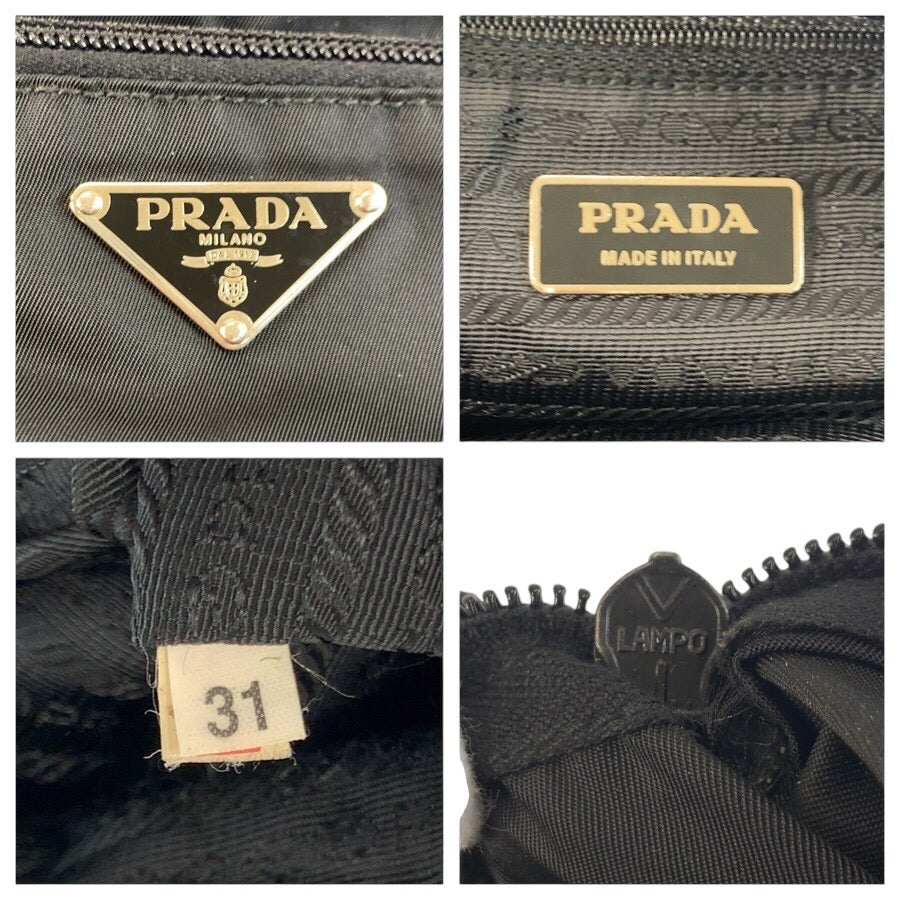 24858
PRADA プラダ テスート 三角ロゴプレート ブラック 黒 シルバー金具 ナイロン ショルダーバッグ ポシェット レディース AB28