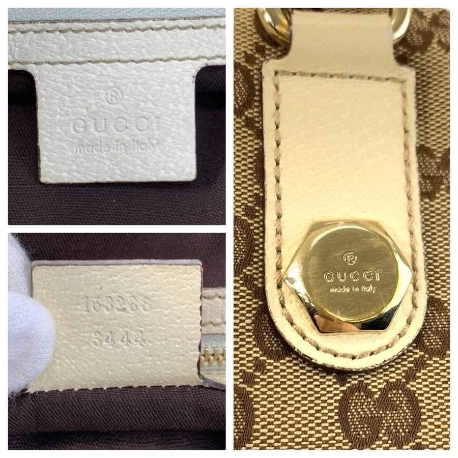 24859
GUCCI グッチ ベージュ アイボリー ゴールド金具 GGキャンバス / レザー 163288 トートバッグ ショルダーバッグ レディース AB35